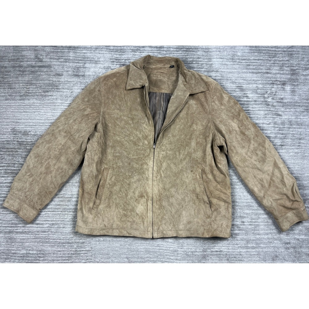 Roundtree & Yorke Jacket Men XL Tan Brown Suede Leather Full Zip Harrington Coat